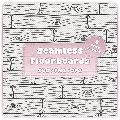 Fairytale floorboards seamless wood pattern overlay in SVG, PNG and JPG, with hand-drawn wooden planks and 8 bonus colour papers.