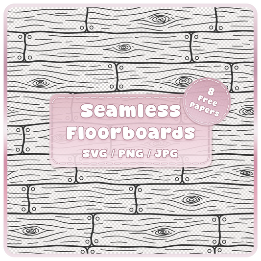 Fairytale floorboards seamless wood pattern overlay in SVG, PNG and JPG, with hand-drawn wooden planks and 8 bonus colour papers.