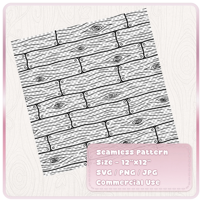 Black wood grain floorboards seamless SVG pattern on a transparent background, featuring rustic plank lines, wood knots and repeating details.