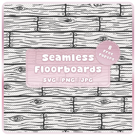 Fairytale floorboards seamless wood pattern overlay in SVG, PNG and JPG, featuring rustic horizontal planks with wood grain and knots.