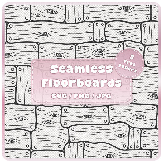 Fairytale floorboards seamless wood pattern overlay SVG PNG JPG with whimsical wooden planks, rustic grain and 8 bonus colour papers.
