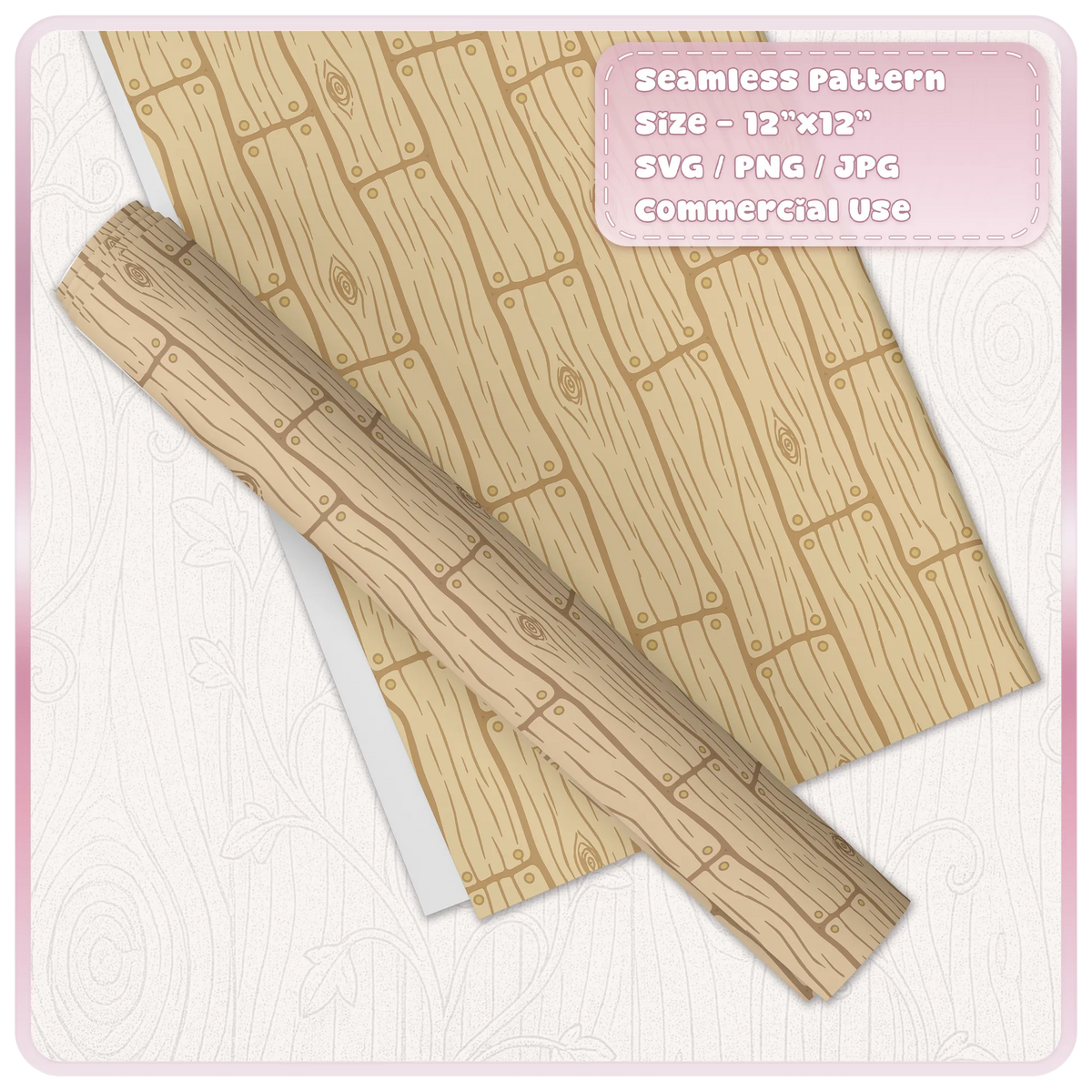 Beige rustic wood floor seamless pattern on decorative wrapping paper, featuring long vertical wooden planks and whimsical storybook wood grain.