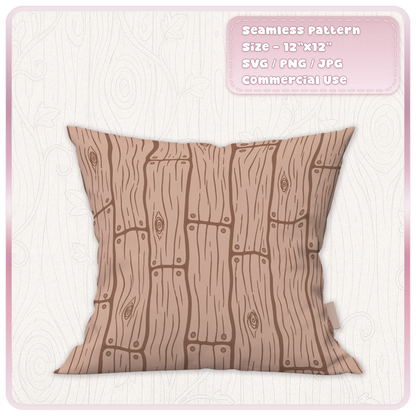 Dusty pink fairytale floorboards seamless wood pattern on a decorative cushion, showing rustic vertical wooden planks and hand-drawn grain details.