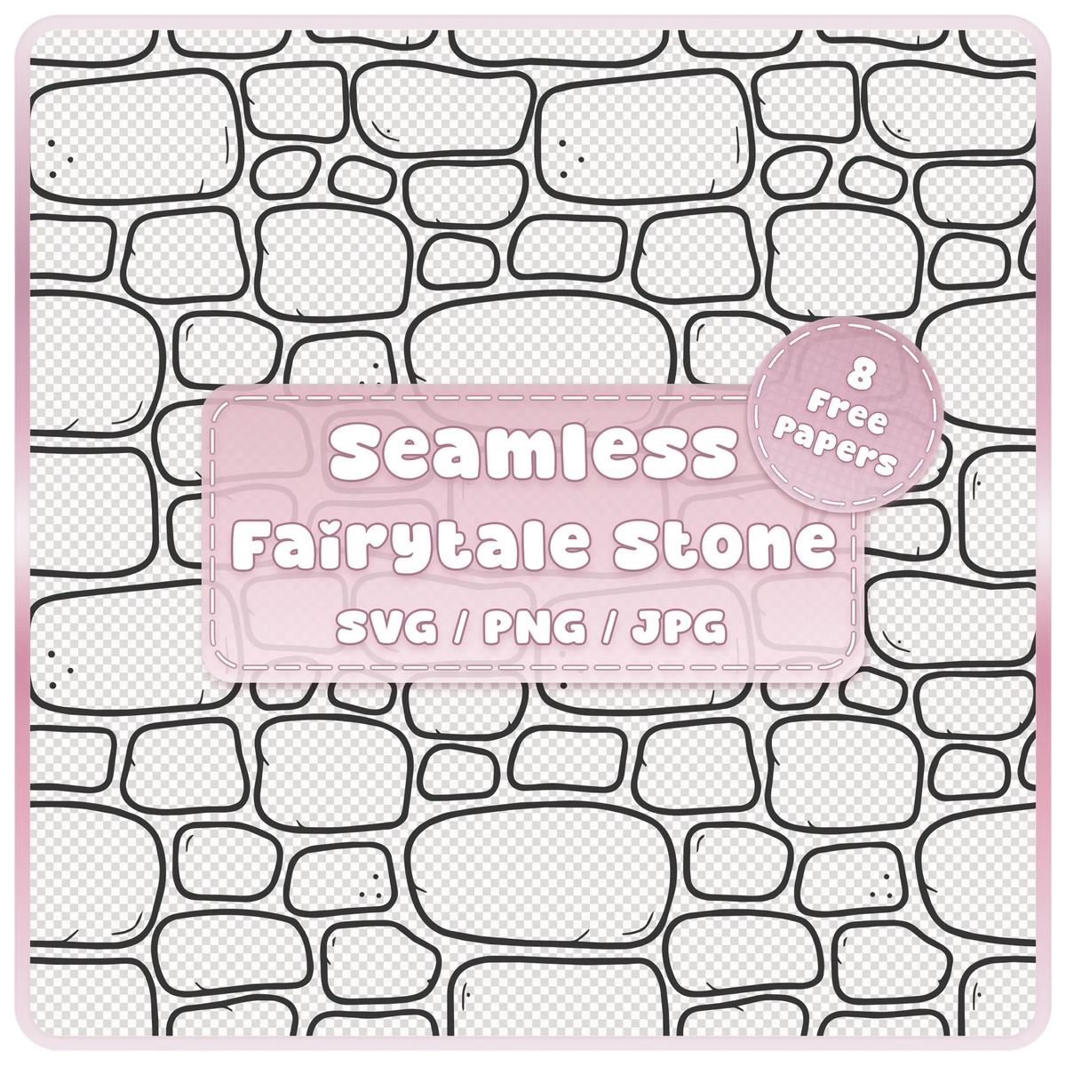 Seamless fairytale stone wall pattern overlay with hand-drawn cobblestones, SVG PNG JPG digital download