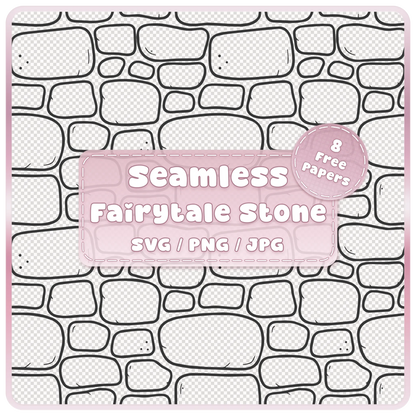 Seamless fairytale stone wall pattern overlay with hand-drawn cobblestones, SVG PNG JPG digital download
