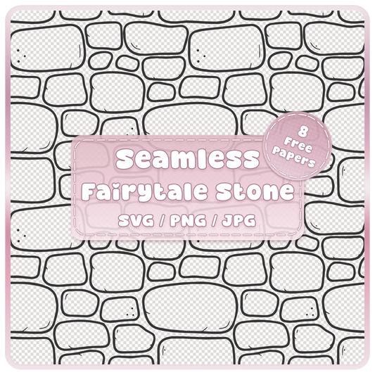Seamless fairytale stone wall pattern overlay with hand-drawn cobblestones, SVG PNG JPG digital download