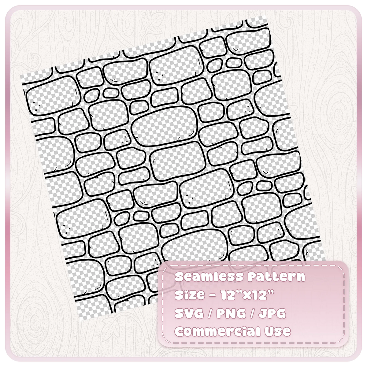 Transparent fairytale cobblestone pattern on a tilted 12 by 12 inch sheet, seamless SVG PNG JPG design