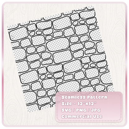 Transparent fairytale cobblestone pattern on a tilted 12 by 12 inch sheet, seamless SVG PNG JPG design