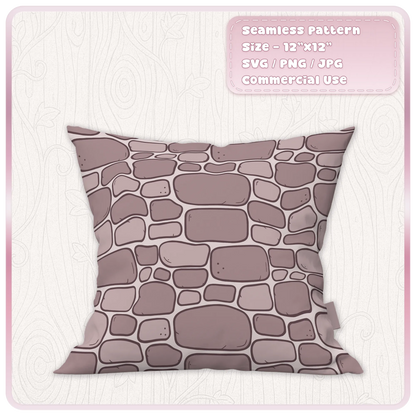 Dusty pink fairytale cobblestone pattern printed on a square cushion, seamless stone fabric design