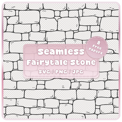 Seamless fairytale stone wall overlay with hand-drawn weathered stone bricks, SVG PNG JPG digital download