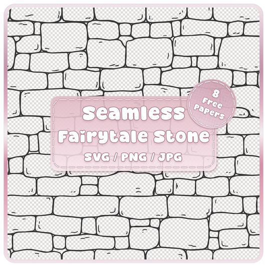Seamless fairytale stone wall overlay with hand-drawn weathered stone bricks, SVG PNG JPG digital download