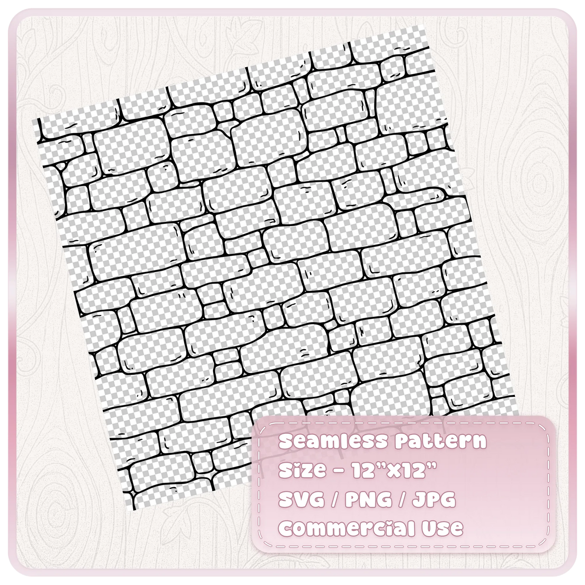 Transparent medieval stone wall pattern with irregular masonry blocks on a 12 by 12 inch seamless design sheet