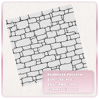 Transparent medieval stone wall pattern with irregular masonry blocks on a 12 by 12 inch seamless design sheet