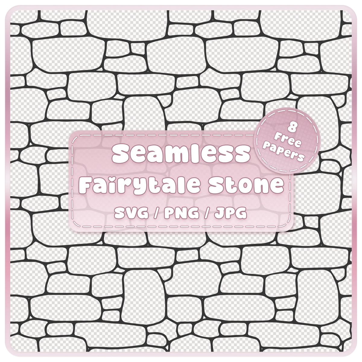 Seamless fairytale stone wall pattern overlay with irregular block outlines, SVG PNG JPG digital download