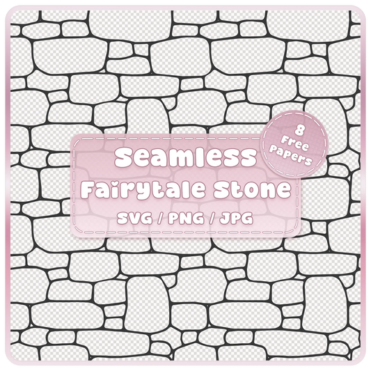 Seamless fairytale stone wall pattern overlay with irregular block outlines, SVG PNG JPG digital download