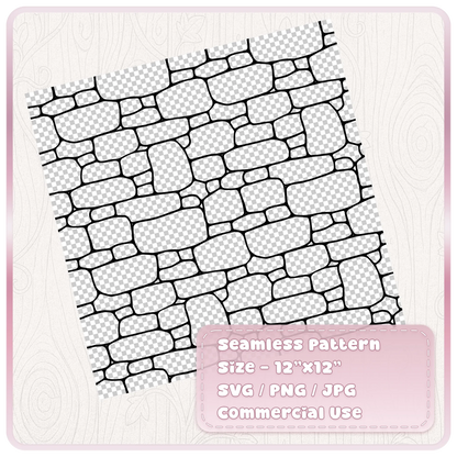 Transparent seamless medieval stone wall pattern displayed on a 12 by 12 inch sheet with SVG PNG JPG formats