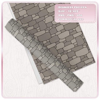 Grey medieval stone wall seamless pattern printed on decorative wrapping paper and rolled craft paper