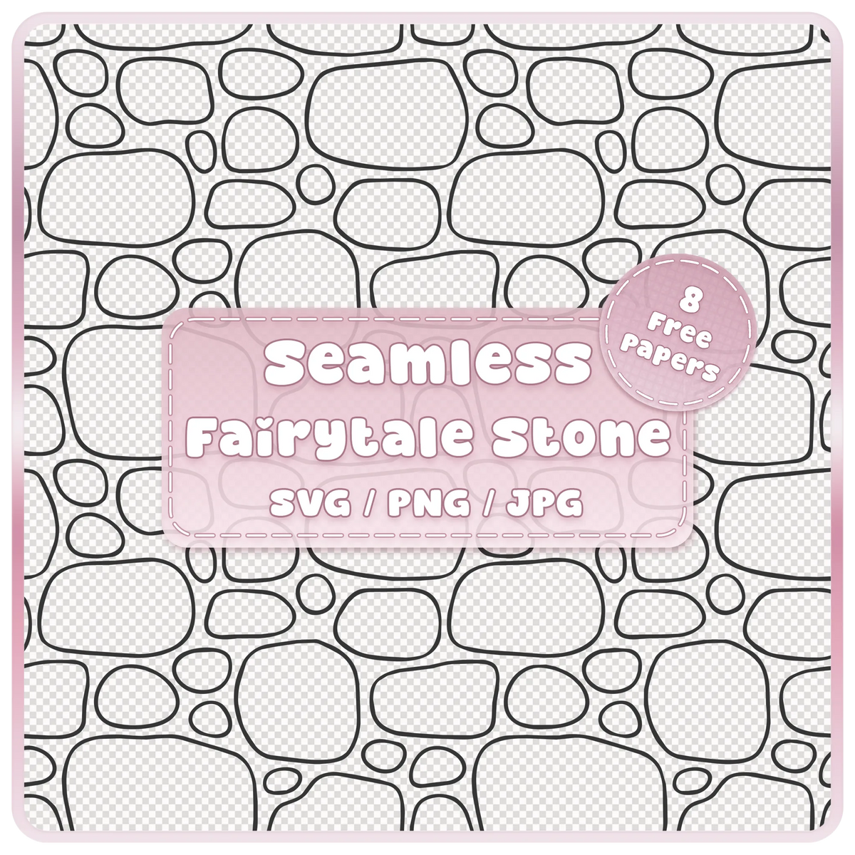 Seamless fairytale stone pattern overlay with smooth rounded cobblestones and pebbles, SVG PNG JPG digital download