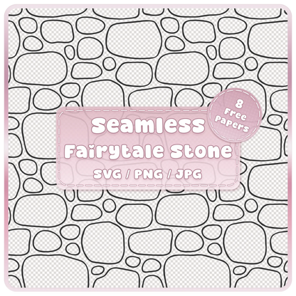 Seamless fairytale stone pattern overlay with smooth rounded cobblestones and pebbles, SVG PNG JPG digital download