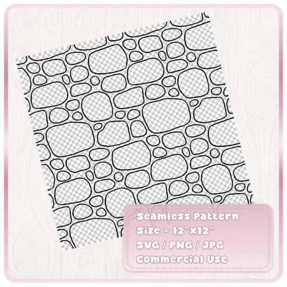 Transparent rounded cobblestone seamless pattern on a 12 by 12 inch sheet, fairytale stone wall SVG PNG JPG
