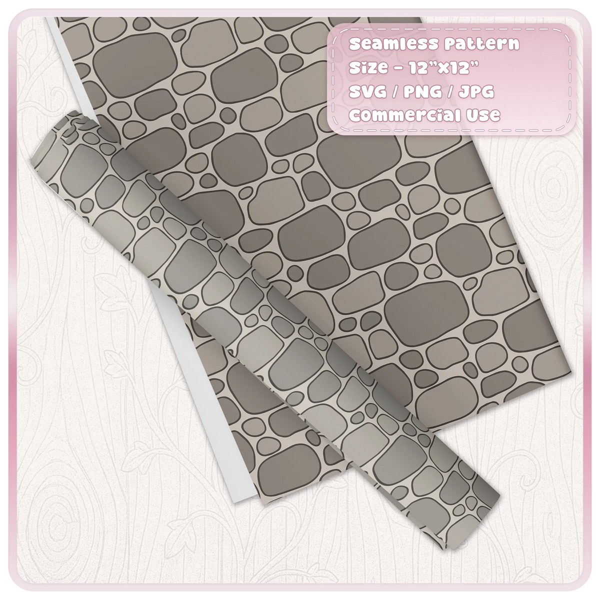 Grey rounded cobblestone seamless pattern printed on wrapping paper and decorative craft paper roll