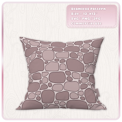 Dusty pink rounded stone and pebble pattern printed on a square cushion, fairytale seamless fabric design