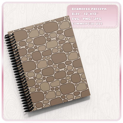 Brown fairytale cobblestone seamless pattern printed on a spiral notebook cover, printable craft paper design