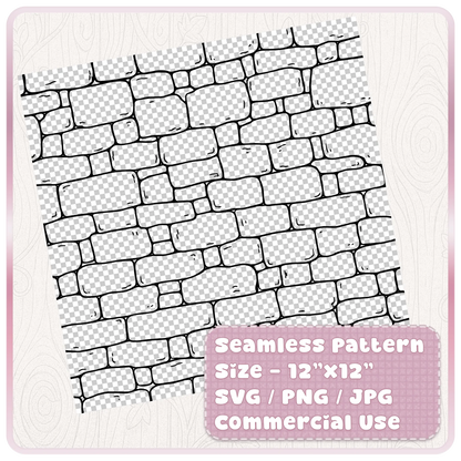 12 x 12 seamless fairytale stone wall pattern digital download showing transparent tileable SVG PNG JPG castle brick background.
