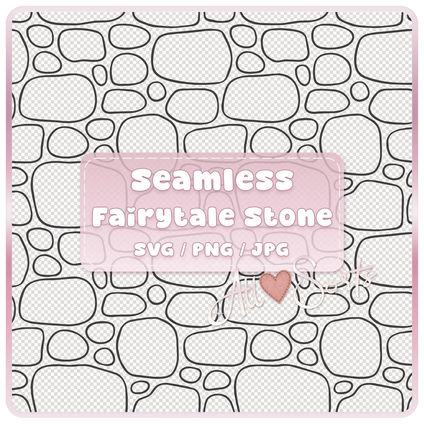 Seamless fairytale stone pattern SVG PNG JPG digital download featuring a tileable fantasy stone wall texture with commercial use rights