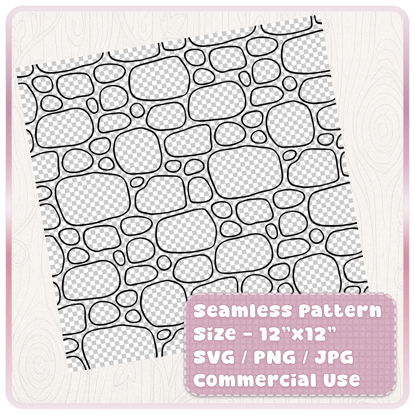 Seamless fairytale stone wall pattern digital paper shown as a repeating tileable texture in SVG PNG and JPG formats