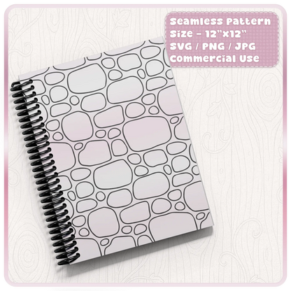 Notebook cover mockup featuring seamless fairytale stone pattern in soft pastel tones for journals, planners and stationery products