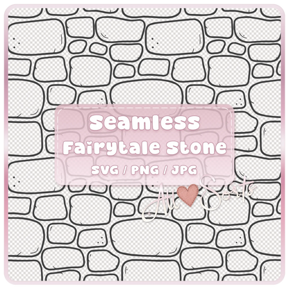 Seamless Fairytale Stone Pattern SVG PNG JPG digital download preview with hand drawn castle wall stone texture and AllSorts branding.