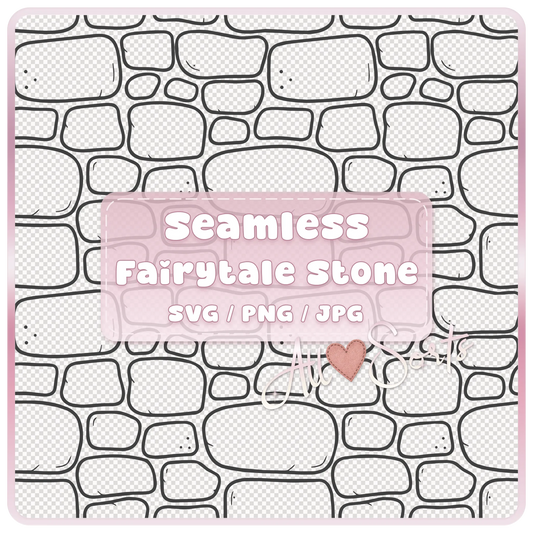 Seamless Fairytale Stone Pattern SVG PNG JPG digital download preview with hand drawn castle wall stone texture and AllSorts branding.