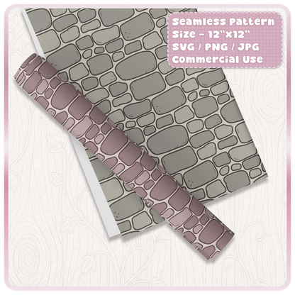 Fairytale stone wall seamless pattern mockup on wrapping paper and ribbon, perfect for fantasy packaging, scrapbooking and commercial craft projects.