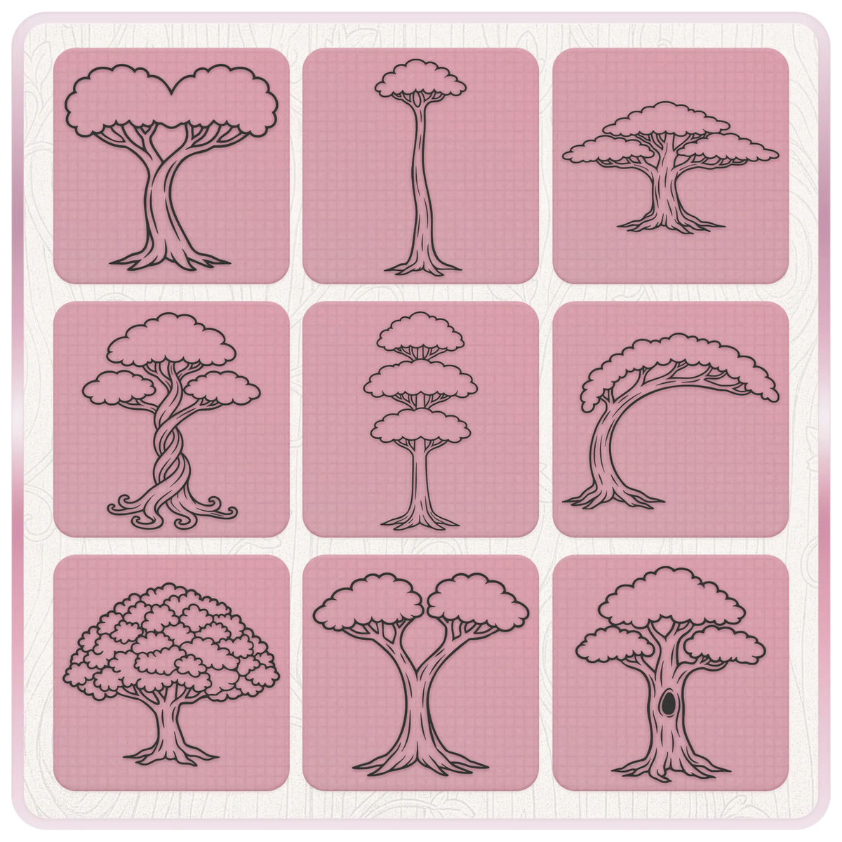 Fairytale tree SVG designs featuring curved, twisted, ancient and magical woodland trees for fantasy craft projects