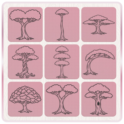 Fairytale tree SVG designs featuring curved, twisted, ancient and magical woodland trees for fantasy craft projects