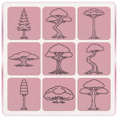 Fantasy tree SVG clipart collection with pine, twisted, curved, broad canopy and enchanted woodland tree designs