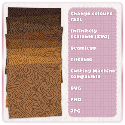 Fairytale woodgrain seamless pattern colour examples in brown woodland tones with SVG PNG JPG cutting machine compatible features.Fairytale woodgrain seamless pattern colour examples in brown woodland tones with SVG PNG JPG cutting machine compatible features.