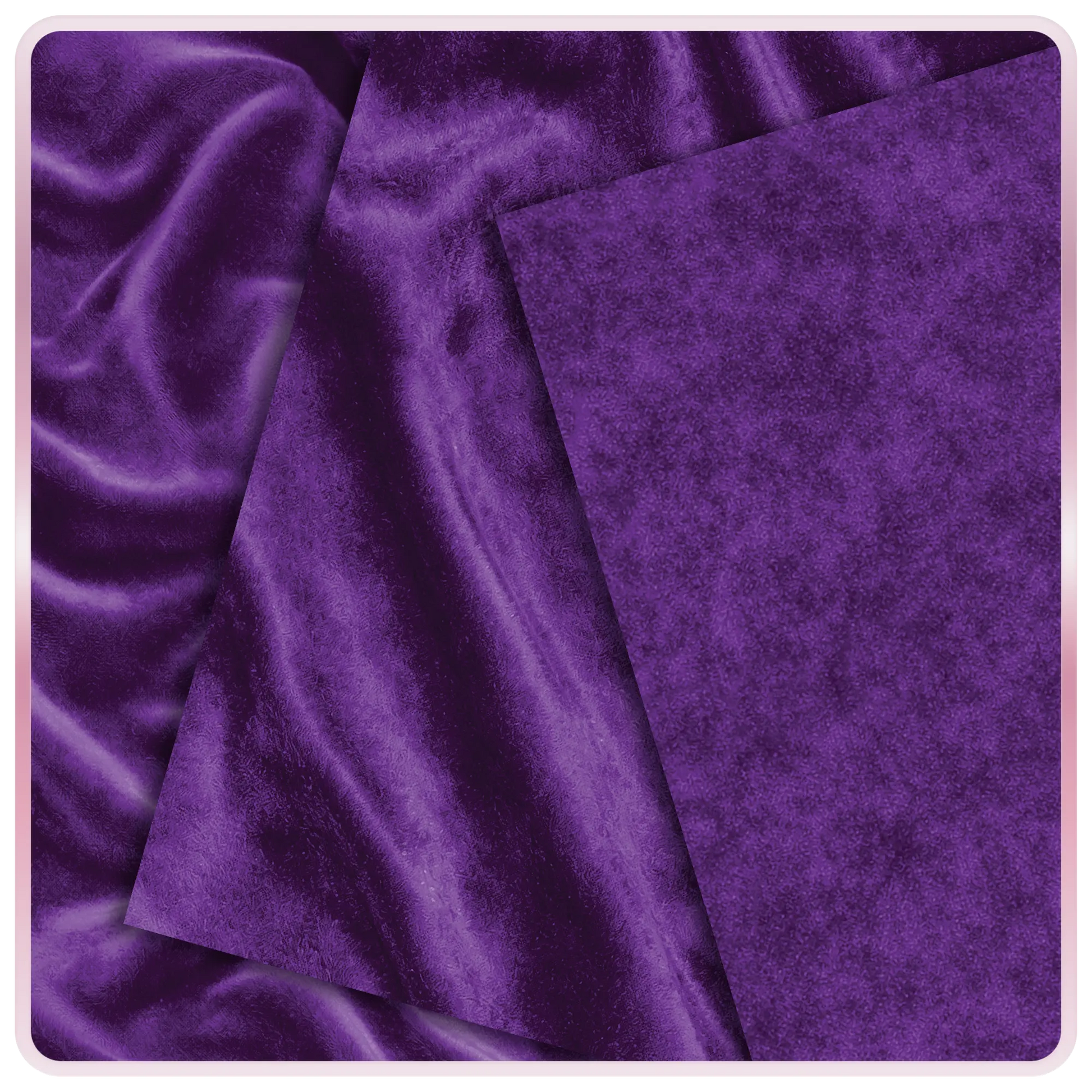 Amethyst velvet seamless texture with smooth draped fabric folds and deep purple tones, luxury fabric background