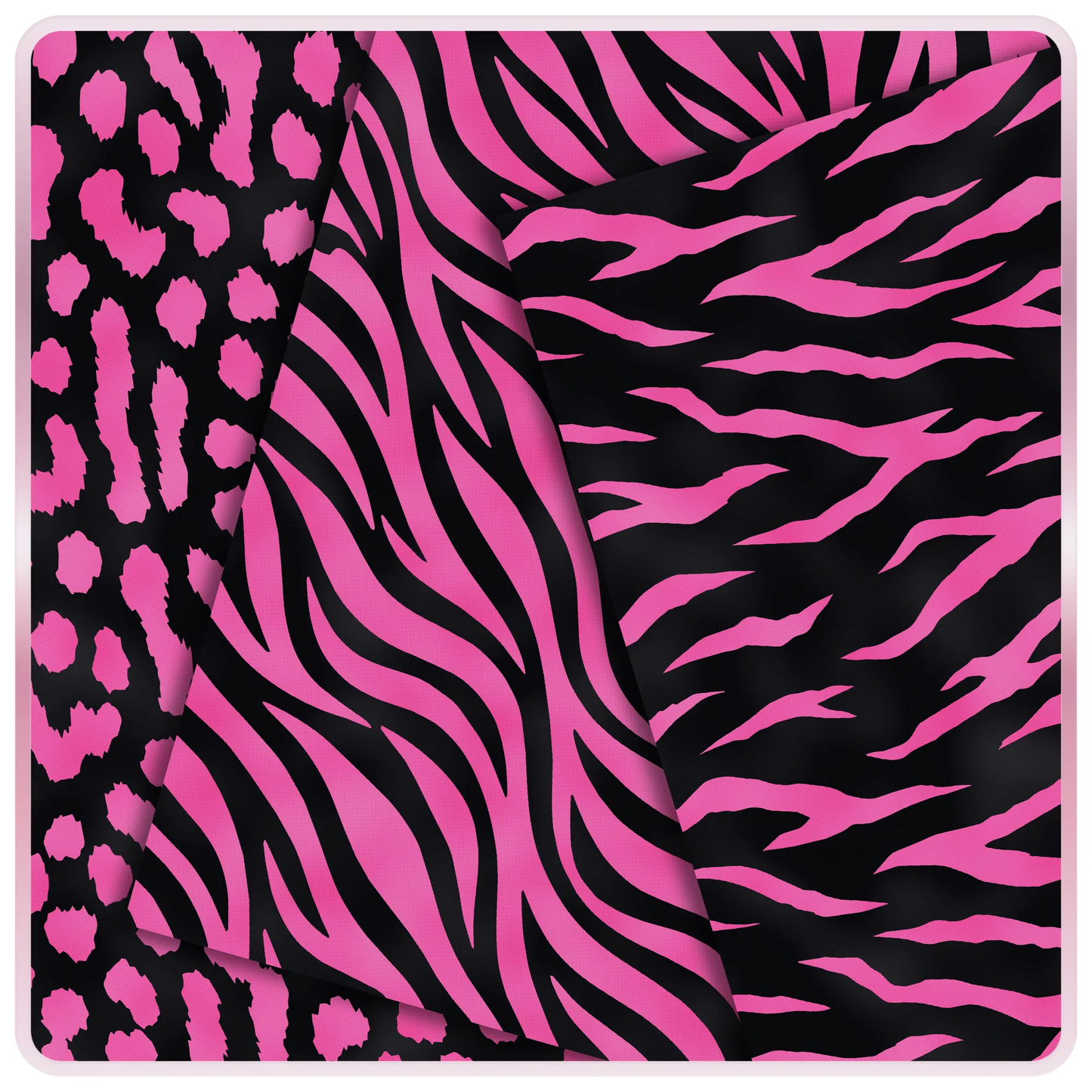 Free pink and black zebra, tiger stripe, and leopard animal print seamless JPG digital papers for Barbiecore crafts, printables, and DIY designs.