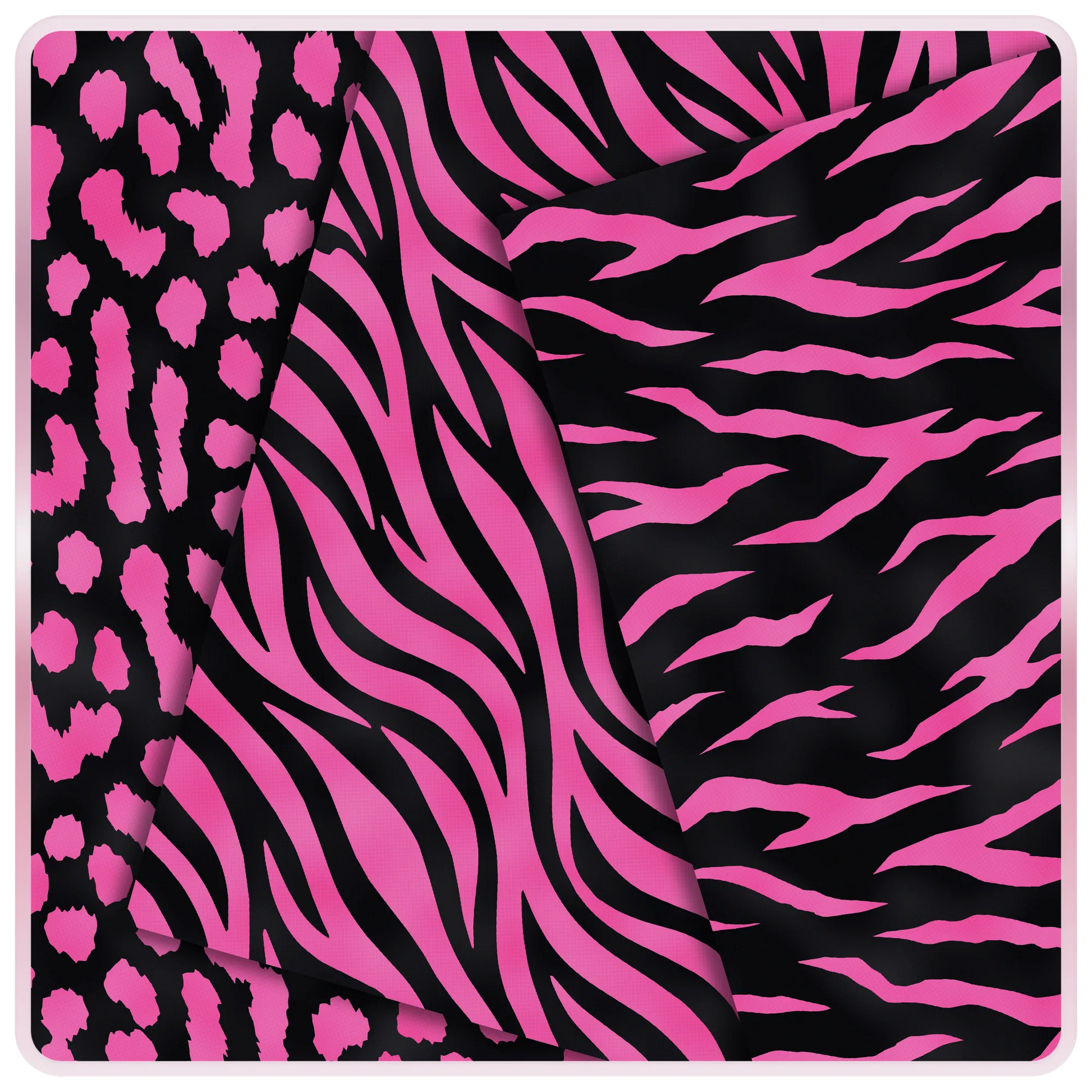 Free pink and black zebra, tiger stripe, and leopard animal print seamless JPG digital papers for Barbiecore crafts, printables, and DIY designs.