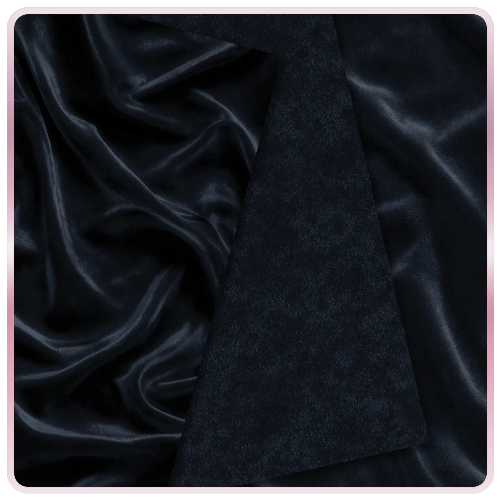 Seamless black velvet fabric texture with rich deep tones and soft light reflections, elegant dark background pattern