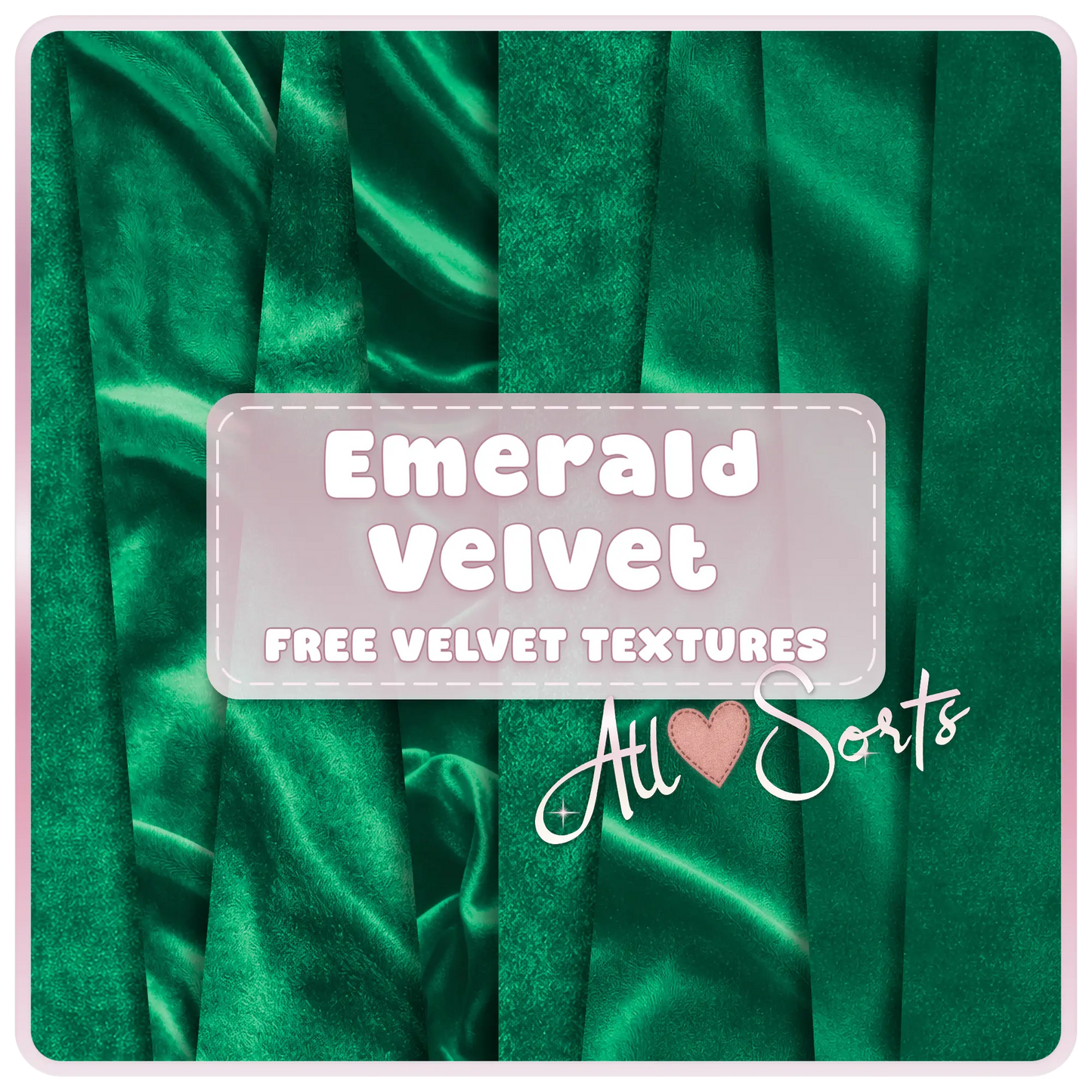 Emerald velvet seamless digital paper pack preview featuring rich green luxury fabric textures with soft folds