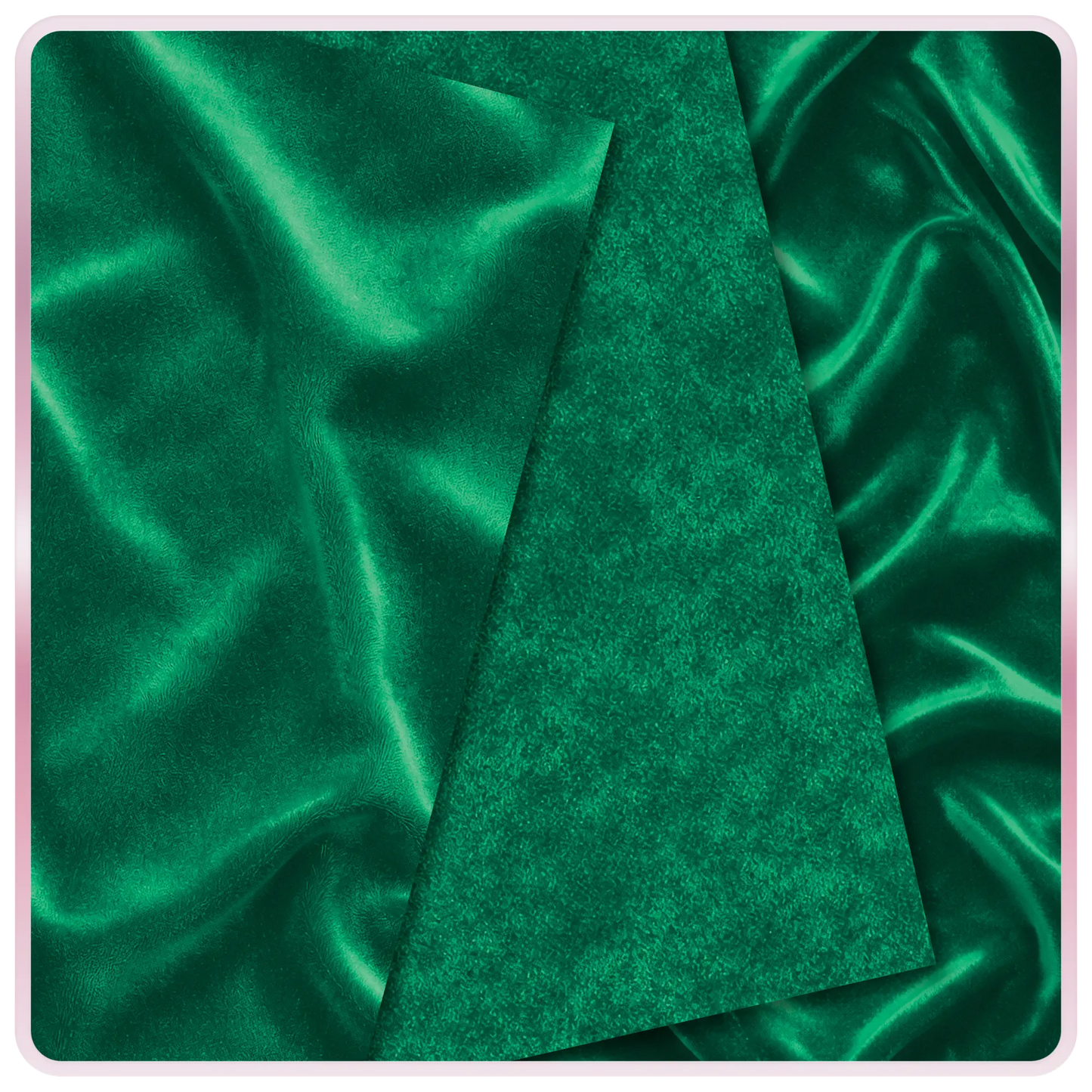 Seamless emerald velvet fabric texture with deep green tones and soft reflective sheen