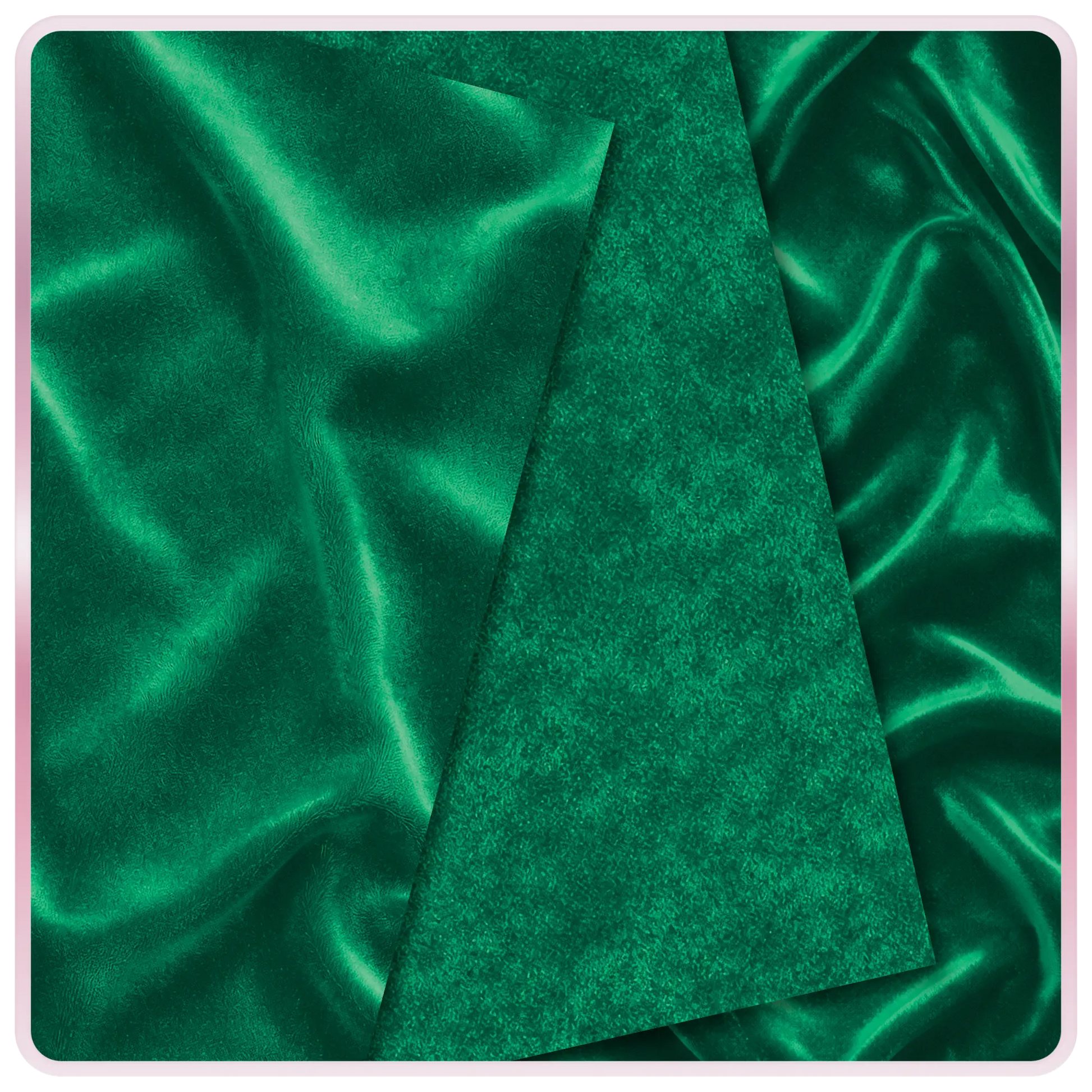 Seamless emerald velvet fabric texture with deep green tones and soft reflective sheen