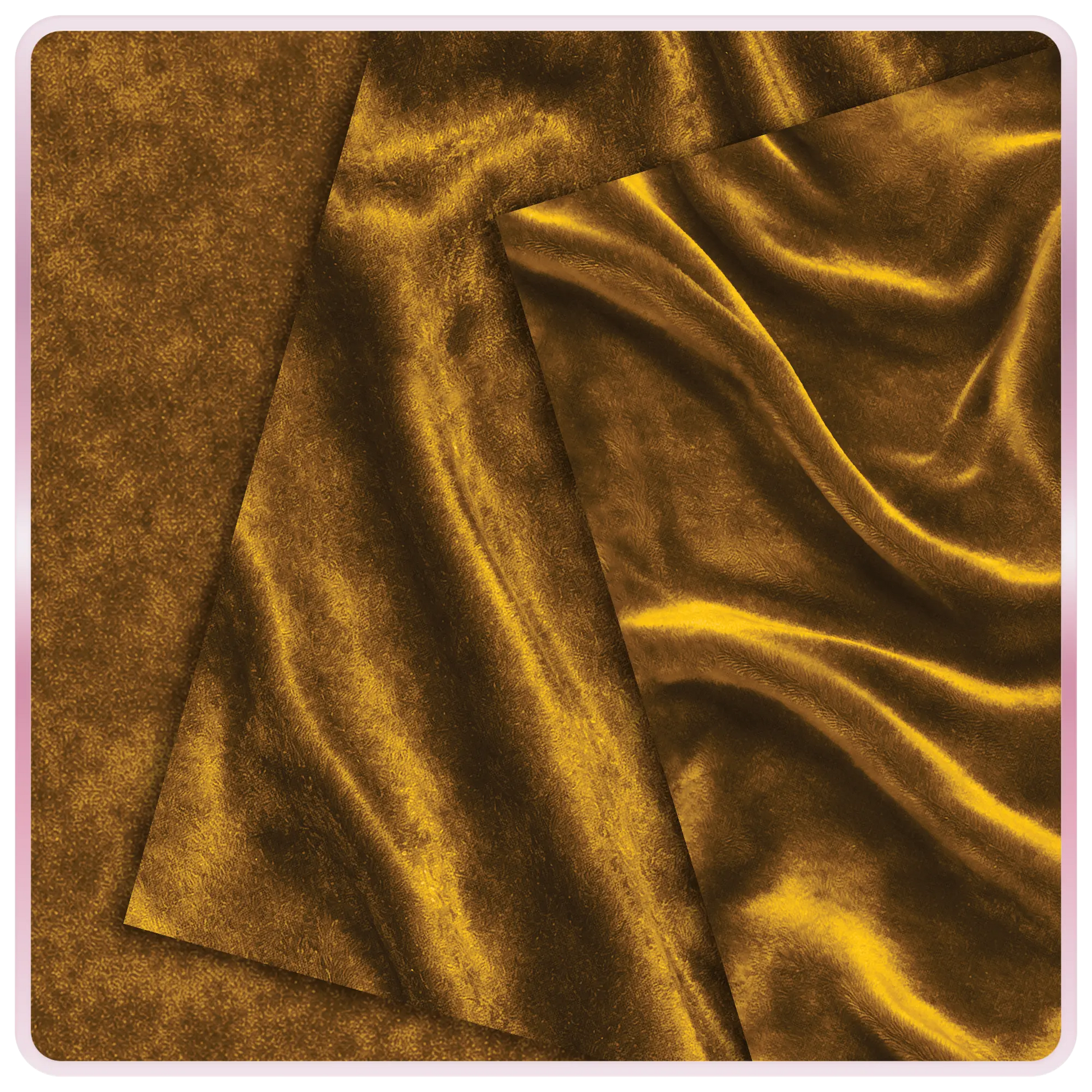 Gold velvet seamless texture with smooth draped fabric folds and warm metallic shine, luxury golden fabric background