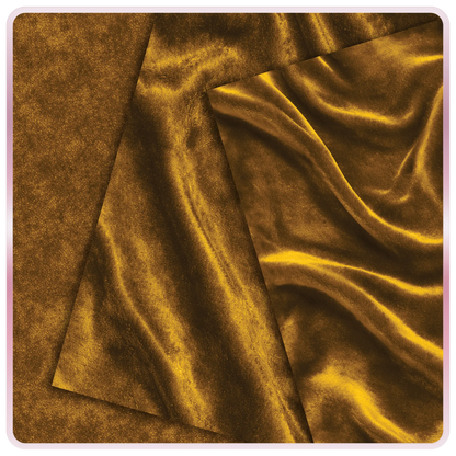 Gold velvet seamless texture with smooth draped fabric folds and warm metallic shine, luxury golden fabric background