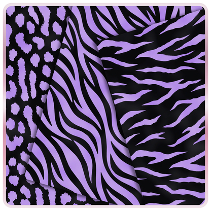 Free lavender and black zebra, tiger stripe, and leopard animal print seamless JPG digital papers for printables, craft projects, and digital designs.