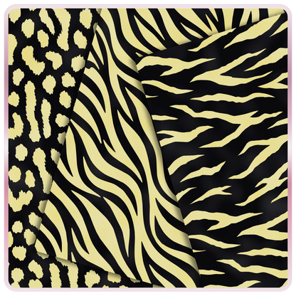 Free lemon yellow and black zebra, tiger stripe, and leopard animal print seamless JPG digital papers for printables, craft projects, and digital designs.