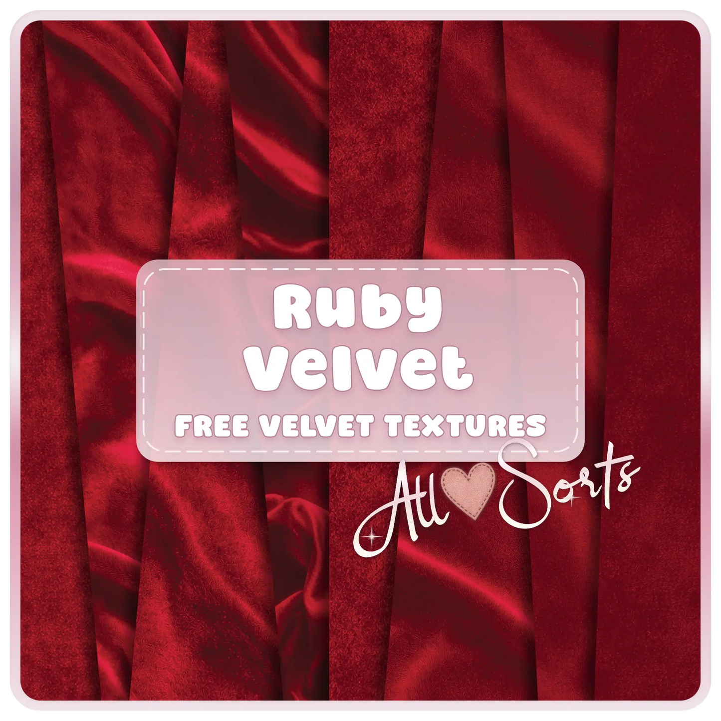 Ruby velvet seamless digital paper pack preview featuring luxury red fabric textures with soft folds and rich velvet sheen